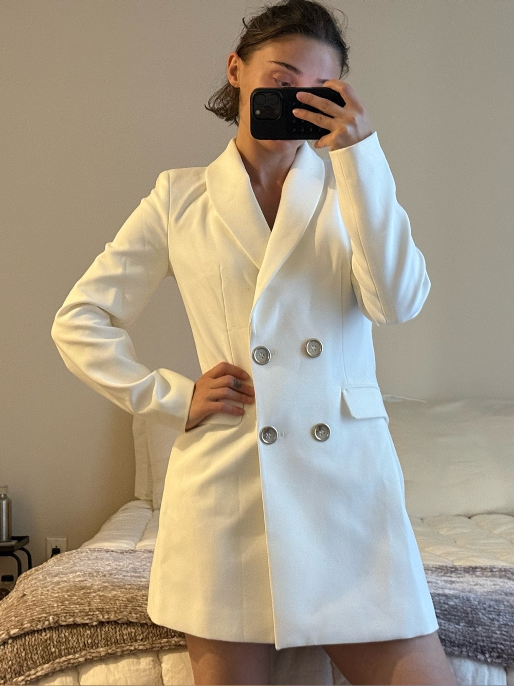 Zara White Double-Breasted Blazer Dress